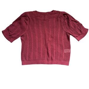 DKNY Womens Short Sleeve Cable Knit Pointelle Sweater Mauve Burgundy Size Large